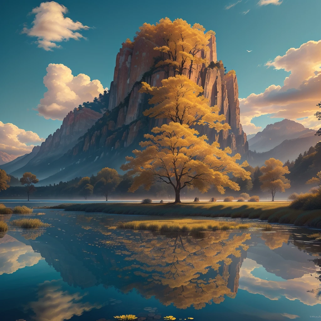 (best quality,4k,8k,highres,masterpiece:1.2),ultra-detailed,(realistic,photorealistic,photo-realistic:1.37),a massive assortment of gemstones, shimmering under a lake of golden magical water, stunning reflection, detailed crystalline structures, intricate facets, radiant lighting, vibrant colors, dramatic shadows, fantasy landscape, ethereal atmosphere, cinematic composition
