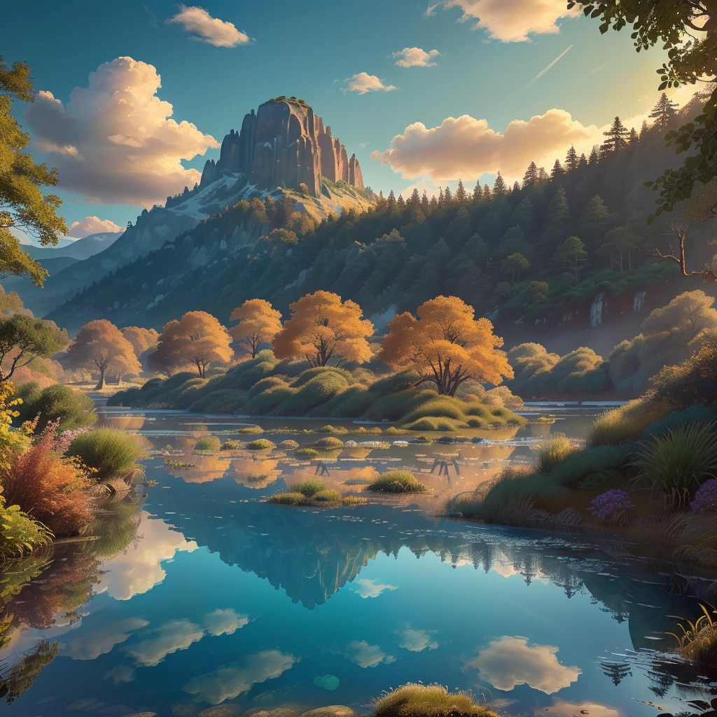(best quality,4k,8k,highres,masterpiece:1.2),ultra-detailed,(realistic,photorealistic,photo-realistic:1.37),a massive assortment of gemstones, shimmering under a lake of golden magical water, stunning reflection, detailed crystalline structures, intricate facets, radiant lighting, vibrant colors, dramatic shadows, fantasy landscape, ethereal atmosphere, cinematic composition
