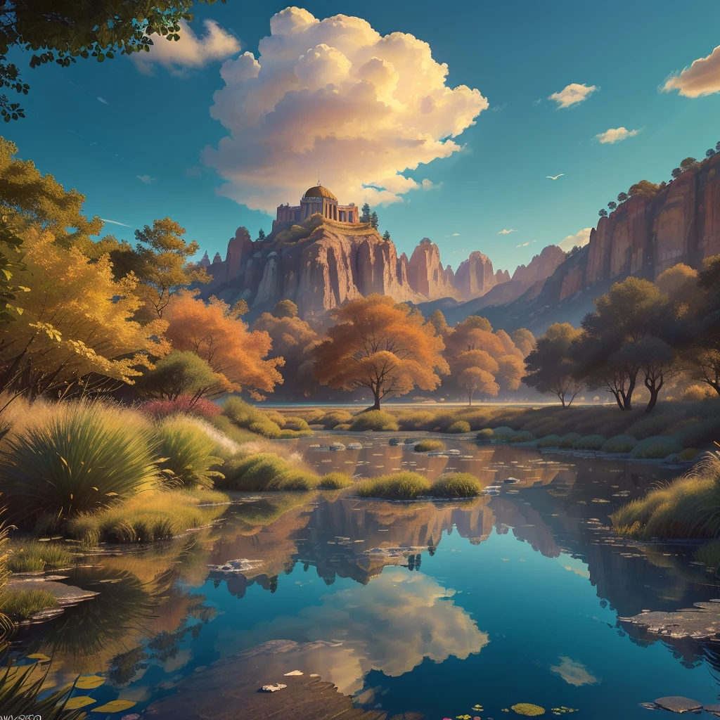 (best quality,4k,8k,highres,masterpiece:1.2),ultra-detailed,(realistic,photorealistic,photo-realistic:1.37),a massive assortment of gemstones, shimmering under a lake of golden magical water, stunning reflection, detailed crystalline structures, intricate facets, radiant lighting, vibrant colors, dramatic shadows, fantasy landscape, ethereal atmosphere, cinematic composition