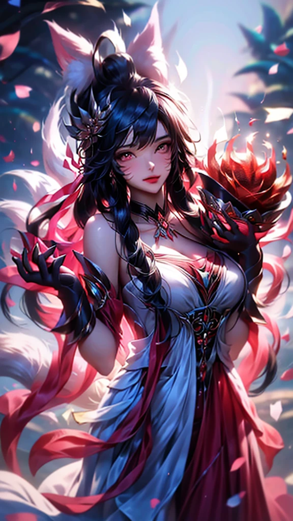best quality,masterpiece,Ultra-high resolution,(truthfully:1.4),,The sky is full of peonies(background),20-year-old Peony Fairy(oriental woman),Pink shawl long hair,Cute eyes,Sexy body,Wearing a peony lace skirt,Half-reclining man reading and drinking among peonies.