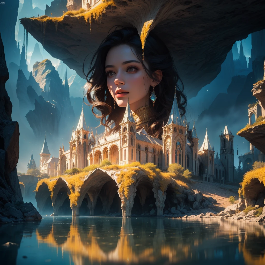 (best quality,4k,8k,highres,masterpiece:1.2),ultra-detailed,(realistic,photorealistic,photo-realistic:1.37),a massive assortment of gemstones, shimmering under a lake of golden magical water, stunning reflection, detailed crystalline structures, intricate facets, radiant lighting, vibrant colors, dramatic shadows, fantasy landscape, ethereal atmosphere, cinematic composition