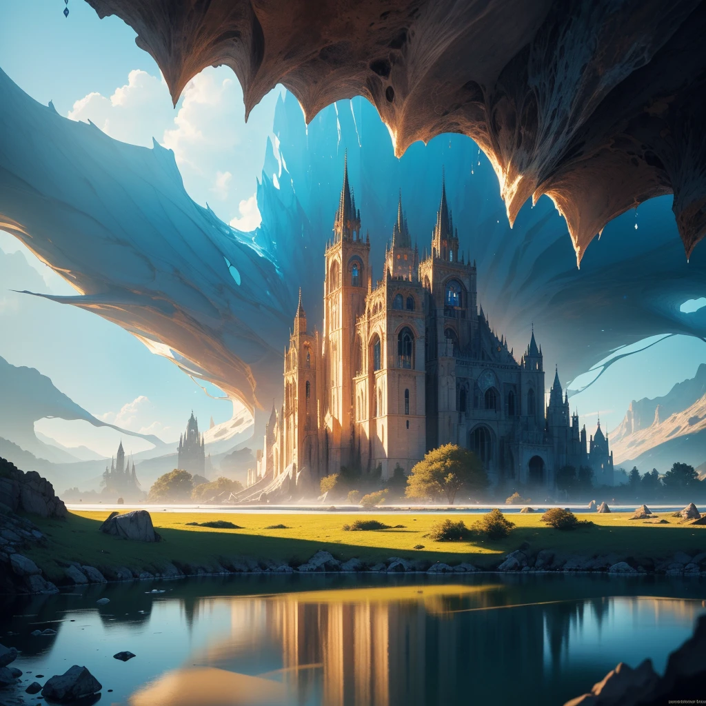 (best quality,4k,8k,highres,masterpiece:1.2),ultra-detailed,(realistic,photorealistic,photo-realistic:1.37),a massive assortment of gemstones, shimmering under a lake of golden magical water, stunning reflection, detailed crystalline structures, intricate facets, radiant lighting, vibrant colors, dramatic shadows, fantasy landscape, ethereal atmosphere, cinematic composition