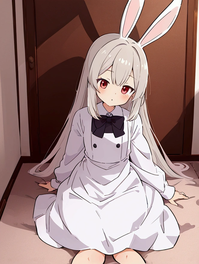 kemono, rabbit woman, mature, cute look, dress, domestic environment, traditional design, flat ilumination