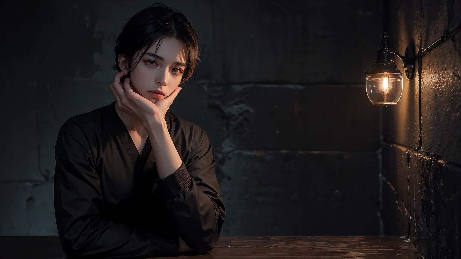 (8k, RAW photos, best quality, masterpiece: 1.4), (((Boy examining himself))),Ultra-high resolution, Extremely detailed, Dim Lights, Upper body close-up, handsome boy, black eyes, (delicate eyes, Eyes are bright:1.2), Gray short hair, Fair skin,dark, Orange prison uniform,Orange prison pants,(perfect anatomy:1.2), High-quality shadows, Natural Lighting, (Anime style:1.2), night, cloudy day, (Dimly lit cells:1.2), (Metal walls all around:1.2)