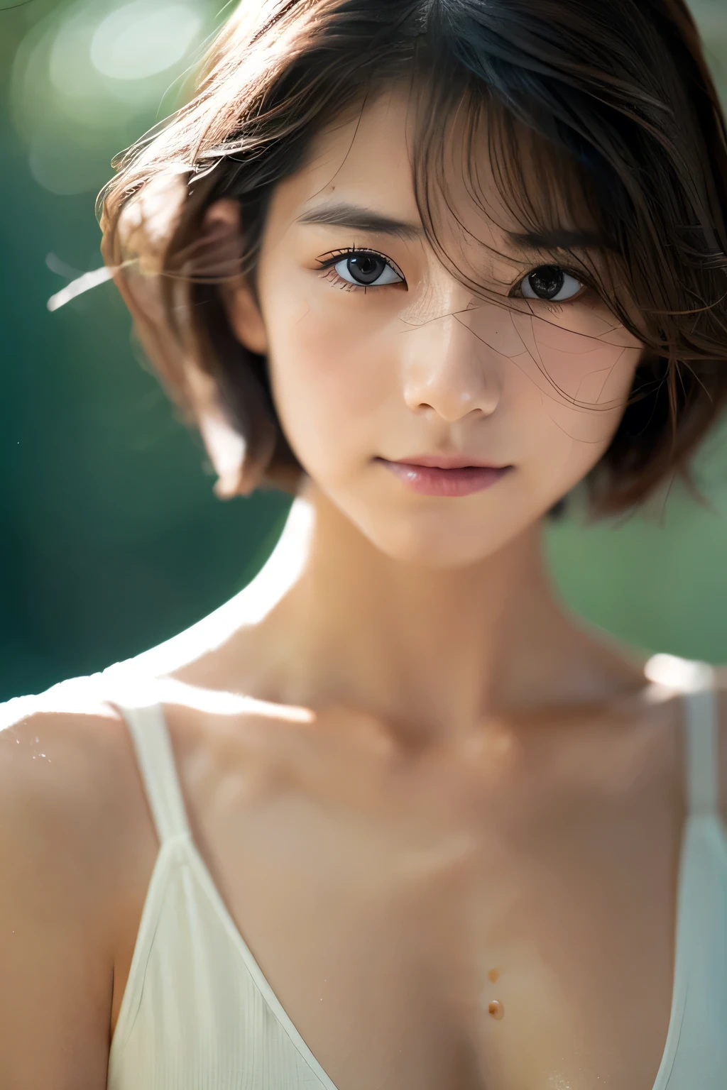 (Hyper Reality: 1.35), (Realistic: 1.4), A beautiful Japanese woman, smile, alone. (((No makeup))), masterpiece, 最high quality, high quality, alone, Very good, Puberty, Only one girl, Well-trained slim body, muscular, slim body, breasts apart, (最high quality)),((Very delicate and beautiful)),((Very shallow depth of field)), ((Incredibly shallow depth of field)). Familiar, ((Very delicate and beautiful)), (((Very shallow depth of field))), (((Unbelievably absurd))), dark brown hair, blowing boyish bob hair, shag messy hair, wolf cut, big hair, Windで揺れる髪, Slim body type, ((( Camera Eye)))), (((small ))), Looks like a salon model, Cool face, Neutral facial features,(:1.3) ,(slut:1.2),(vulgarity:1.3),(fucked silly:1.1),(steam:1.1),(Wet:0.8),(trembling:0.8),(tears:0.7) ,(drooling:0.6),(sweat:0.8),open mouth,  poor, Dynamic Angle, Focus on the woman&#39;s eyes, {Particles of light}, Detailed Background, Soft lighting, (dramatic), sunset, very beautiful sunset, Live Action, Realistic, (blurred background), (((11 years old))), (((Wind))), ((Movement)), ((emotion)), ((colorful)), ((Baby Face)), Wither, sea background, (((whole body))), (((knees:1.4))), walking, sports bra, 