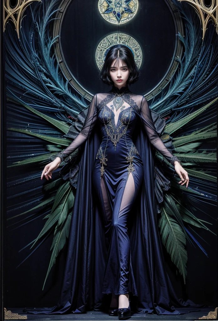 in style of Harry Clarke, asion girl, full body,