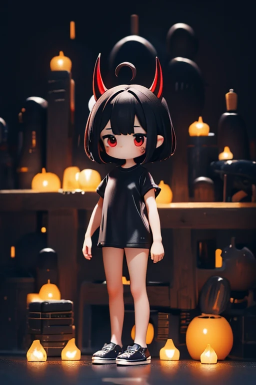 Young Girl,,Mini character,Red eyes,Black Hair,Dark atmosphere,Deformed character,Horns growing,Ahoge,Short Hair,Short Hair,Very Short Hair,slender,Slender,Wet,naked,nude
