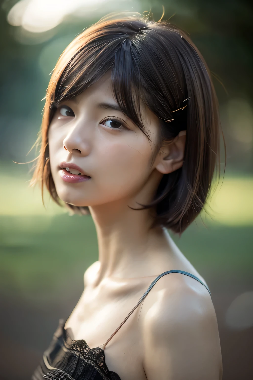 (Hyper Reality: 1.35), (Realistic: 1.4), A beautiful Japanese woman, smile, alone. (((No makeup))), masterpiece, 最high quality, high quality, alone, Very good, Puberty, Only one girl, Well-trained slim body, muscular, slim body, breasts apart, (最high quality)),((Very delicate and beautiful)),((Very shallow depth of field)), ((Incredibly shallow depth of field)). Familiar, ((Very delicate and beautiful)), (((Very shallow depth of field))), (((Unbelievably absurd))), dark brown hair, blowing boyish bob hair, shag messy hair, wolf cut, big hair, Windで揺れる髪, Slim body type, ((( Camera Eye)))), (((small ))), Looks like a salon model, Cool face, Neutral facial features,(ecstasy:1.3) ,(slut:1.2),(vulgarity:1.3),(fucked silly:1.1),(steam:1.1),(Wet:0.8),(trembling:0.8),(tears:0.7) ,(drooling:0.6),(sweat:0.8),open mouth, poor, Dynamic Angle, Focus on the woman's eyes, {Particles of light}, Detailed Background, Soft lighting, (dramatic), sunset, very beautiful sunset, Live Action, Realistic, (blurred background), (((11 years old))), (((Wind))), ((Movement)), ((emotion)), ((colorful)), ((Baby Face)), Wither, sea background, (((Composition above the knees))), walking, sports bra, hot pants,