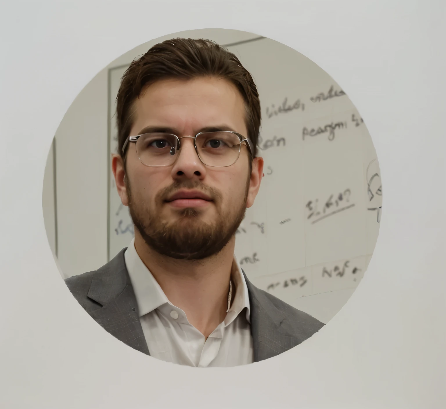 Create a picture of him sitting in a conference delivering a speech