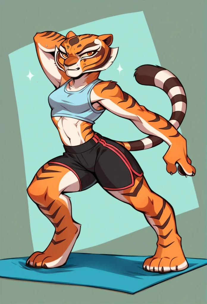 Kung Fu Panda, Master Tigress, Pose, Yoga, wearing black shorts,