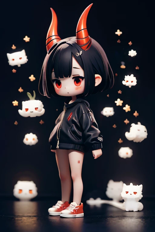 Young Girl,,Mini character,Red eyes,Black Hair,Dark atmosphere,Deformed character,Horns growing,Ahoge,Short Hair,Short Hair,Very Short Hair,slender,Slender,Wet,naked,nude
