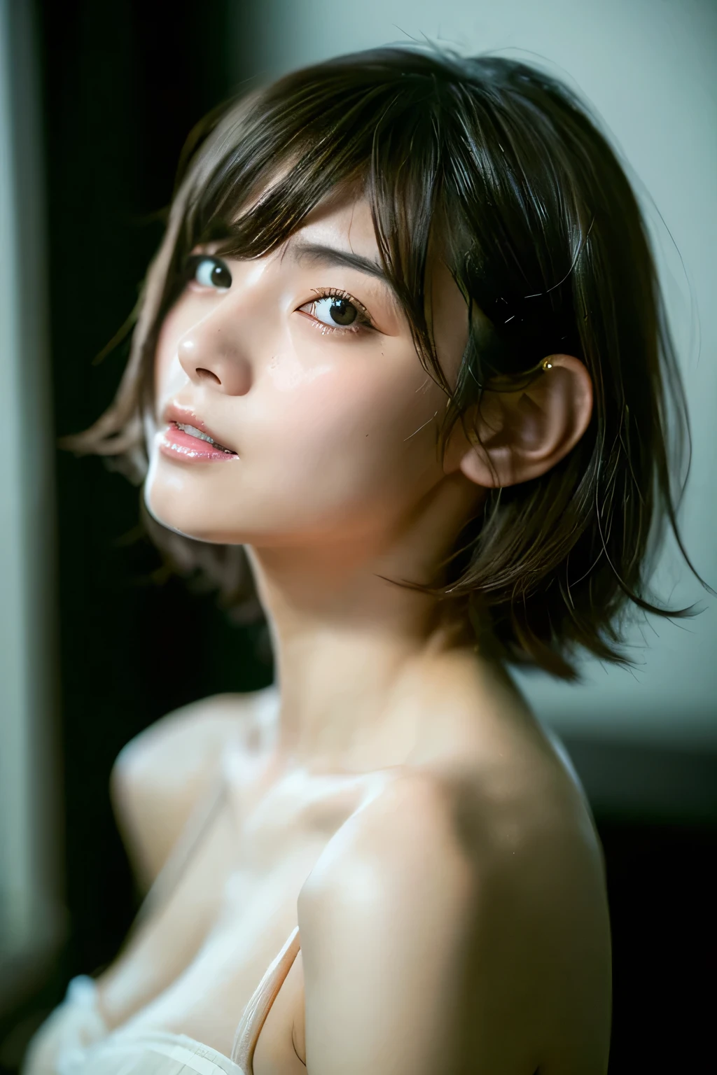 (Hyper Reality: 1.35), (Realistic: 1.4), A beautiful Japanese woman, smile, alone. (((No makeup))), masterpiece, 最high quality, high quality, alone, Very good, Puberty, Only one girl, Well-trained slim body, muscular, slim body, breasts apart, (最high quality)),((Very delicate and beautiful)),((Very shallow depth of field)), ((Incredibly shallow depth of field)). Familiar, ((Very delicate and beautiful)), (((Very shallow depth of field))), (((Unbelievably absurd))), dark brown hair, blowing boyish bob hair, shag messy hair, wolf cut, big hair, Windで揺れる髪, Slim body type, ((( Camera Eye)))), (((small ))), Looks like a salon model, Cool face, Neutral facial features,(ecstasy:1.3) ,(slut:1.2),(vulgarity:1.3),(fucked silly:1.1),(steam:1.1),(Wet:0.8),(trembling:0.8),(tears:0.7) ,(drooling:0.6),(sweat:0.8),open mouth,  poor, Dynamic Angle, Focus on the woman&#39;s eyes, {Particles of light}, Detailed Background, Soft lighting, (dramatic), sunset, very beautiful sunset, Live Action, Realistic, (blurred background), (((11 years old))), (((Wind))), ((Movement)), ((emotion)), ((colorful)), ((Baby Face)), Wither, sea background, (((Composition above the knees))), walking, sports bra, hot pants,