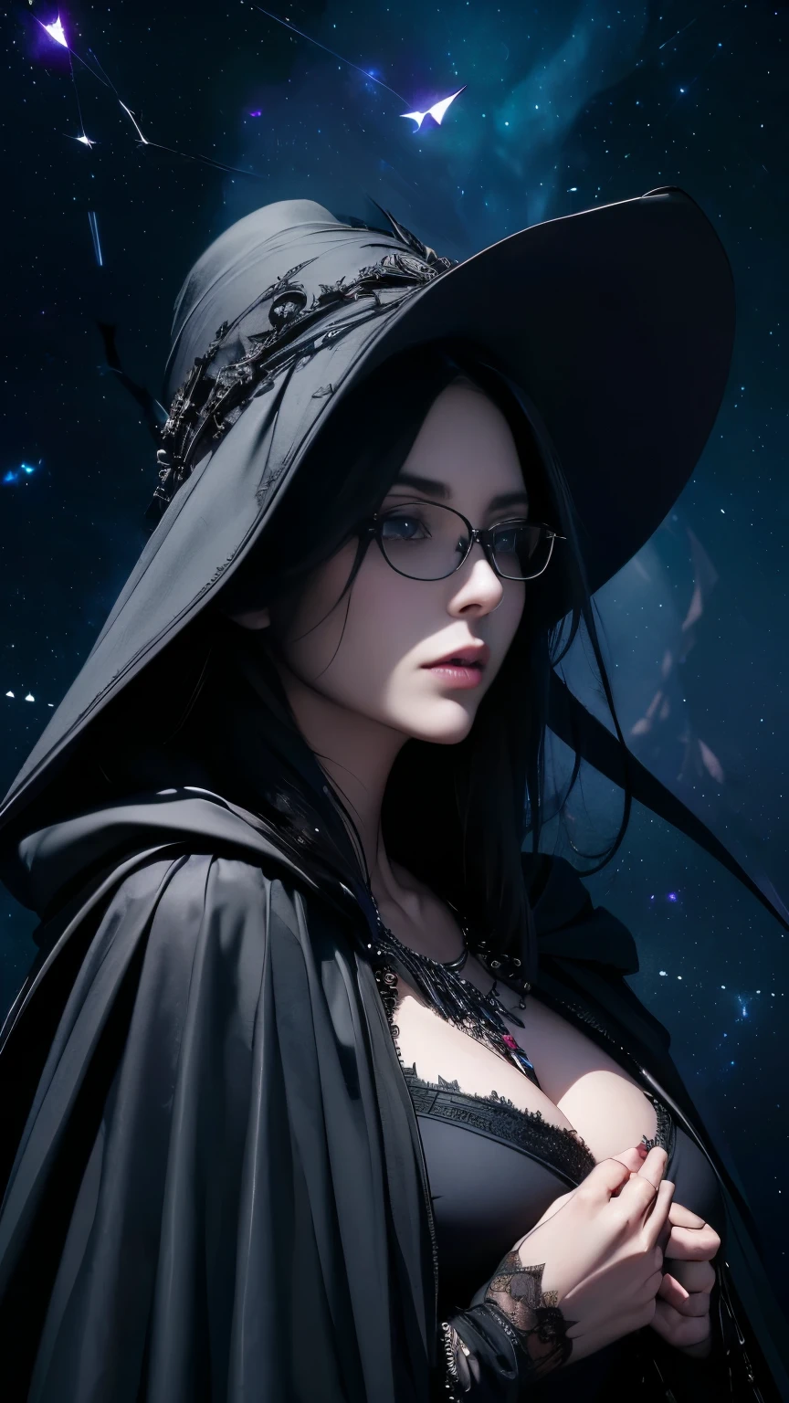 (Fatal Beauty,A chaRming villain,witch) ,(A supple and poweRful physique),(Sensual charm),(MysteRious chaRm:1.1),(Captivating silhouette),((((Glasses))))、((((big sapphiRe necklace))))、(Highest quality,High Resolution:1.2),(dark,ThReatening:1.1),((dark hoRRoR theme:1.5),(thriller:1.5)),(DaRk fantasy:1.5), (((Countless staRs fly away:1.5),(absurdes:1.5),(wondeRful:1.5))),Woman in Red DRess, (PoweRful numbeRs:1.1),(((Big BReasts))),(((FieRy cRown:1.1))),prime color,Urban,VeRy detailed,masteRpiece,IntRicate details,Faded,VeRy detailed, Eye foR details,IntRicate details,Dark and spooky atmosphere, SpiRitual Beings, UnfoRgettably beautiful, Ghostly figuRes, Shadow-like shape, Spooky whispeRs, Ominous AuRa, Goth Maiden, VeRy darkHeR eyes, Like dazzling fuR in a staRless haze,HeR Mogul Snaps, MysteRious CemeteRy,Black haiR swaying in the moonlight, She summons darkness, (beautiful: 1.7), (Black Hat: 1.6), (An intRicately decoRated jet-black cloak: 1.6), (Delicately decoRated cloak, Despite the damage: 1.5), Hypermaximalist, BReathtaking oil paintings, surreal, UltRa-Realistic digital illustRations that mimic the style of oil paintings, A seamless blend of Alex GRey's psychedelic visionaRy aRt and H'Physical and mechanical aesthetics..R. giger. wonderful composition, (Shining Eyes:1.6)、(Glowing Eyes:1.1),(hellish landscape:1.1),(fiRe,sulfuR:1.1),(ThReatening atmospheRe:1.1),(dark shadows,ThReatening pResence:1.1),(Unlucky Clouds,StoRmy Skies:1.1),(dark,Spooky atmospheRe:1.1),(AuRa of misfoRtune,Evil eneRgy:1.1),(dark auRa,cigaRette:1.1),(ExtReme heat,BuRning Flames:1.1),(NightmaRe Visions:1.1),(PRedicting the end:1.1),(WhispeRs of misfoRtune,Devilish Laugh:1.1),(CRy of pain,echoing scReams:1.1),(Bad luck symbol,Ancient runes:1.1),(MysteRious Relic,dark aRt ifacts:1.1),(Infernal Ritual,Ritual sacRifice:1.1),(Eternal Ruin,A hopeless existence:1.1), InspiRed by abandoned mech backgRounds. ARt cReated by CRaig Mullins, NecRostyle., Detailed DescRiption, FutuRistic sci-fi scene. Focus on SFCon