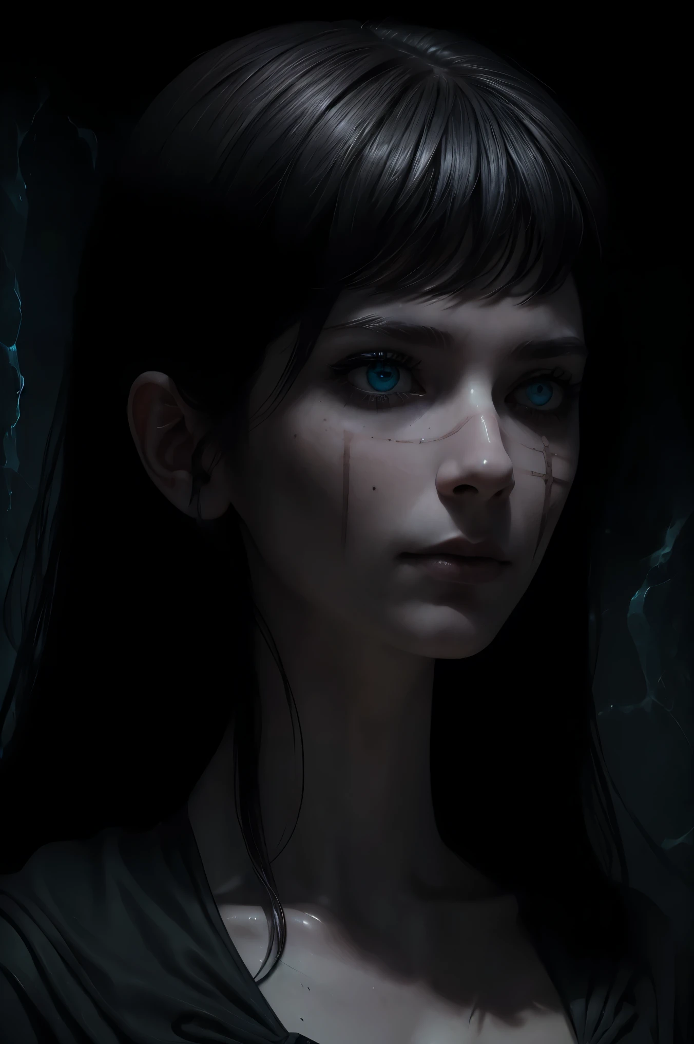 macabre, pale, perfect, beautiful, The abandoned summoner, Sith eyes, Hidden Utopia, flawless, Sophie Burrell, of 20 years, Neo Black, subtle motif, .RAW, (The best quality:1.2), ultra detailed, (realist:1.37), Portraits, cinematic lighting, chiaroscuro, Shibori Lighting, by Amy Sol and Jim Henson