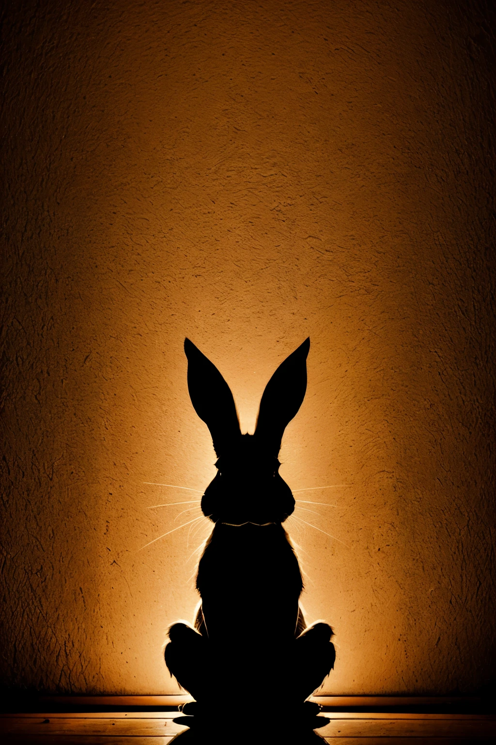 Shadow picture on the wall，1 rabbit silhouette，dark，Spotlight，