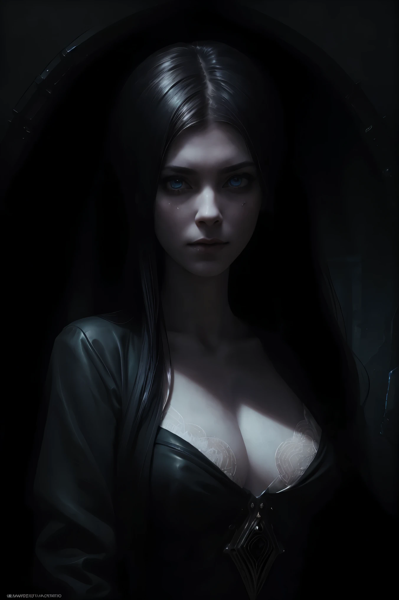 macabre, pale, perfect, beautiful, The abandoned summoner, Sith eyes, Hidden Utopia, flawless, Sophie Burrell, of 20 years, Neo Black, subtle motif, .RAW, (The best quality:1.2), ultra detailed, (realist:1.37), Portraits, cinematic lighting, chiaroscuro, Shibori Lighting, by Amy Sol and Jim Henson