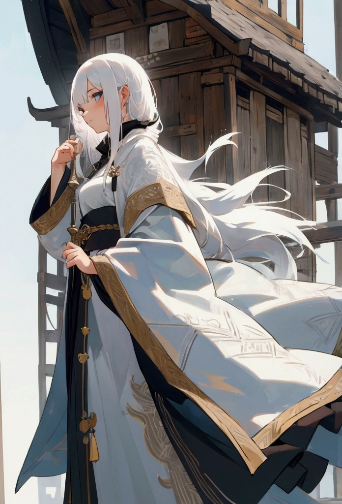 Female, Young adult, White Hair, Town Background