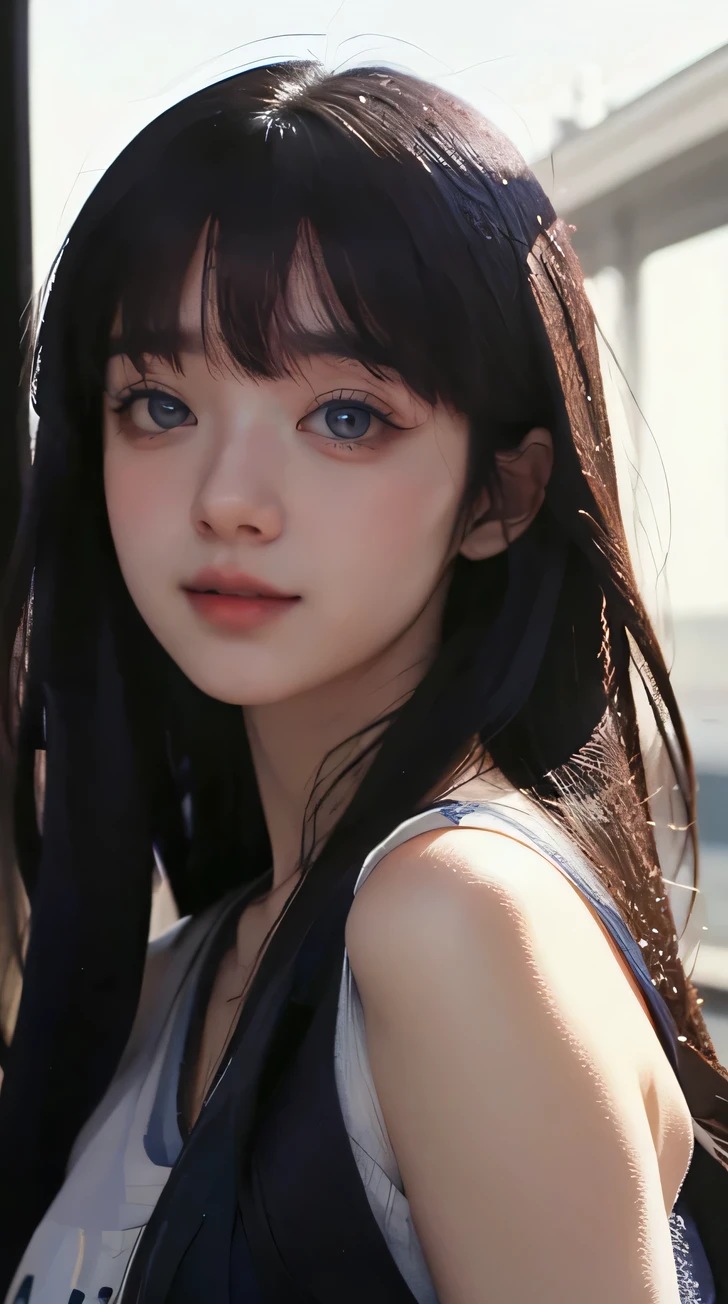 (masterpiece:1.3)、(8K,Photorealistic, Raw Photography, top-quality: 1.4), (1girl in), beautiful expression, (Lifelike face), Beautiful hairstyle, Realistic Eyes, Beautiful details, (real looking skin), Beautiful skins, absurderes, enticing, High resolution, Hyper-realistic, High-detail, The golden ratio, sexy look, smooth , sexy, she is smiling and excited, she expressing joy, Cute school girl at the train, anime style