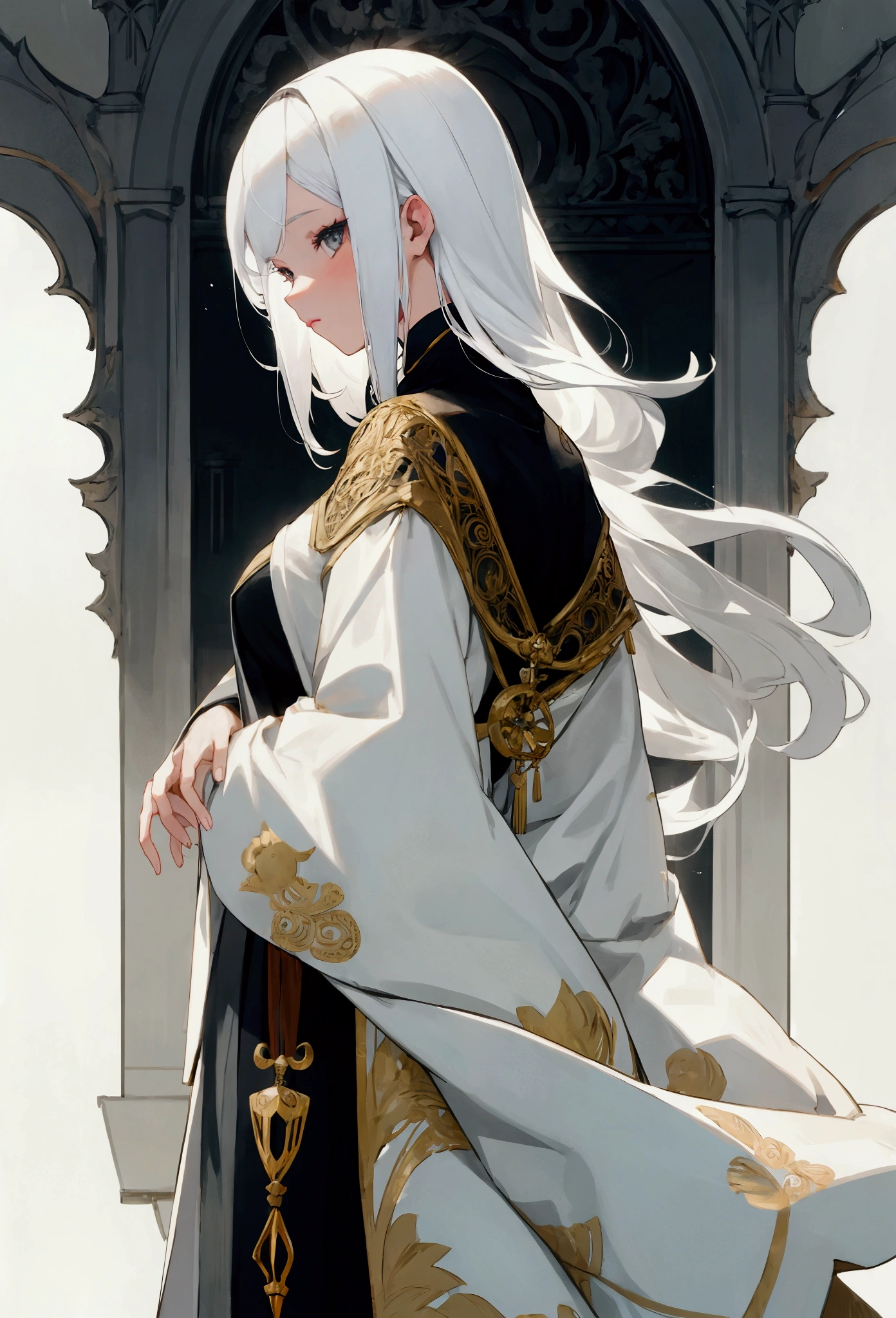 Female, Young adult, White Hair, Town Background