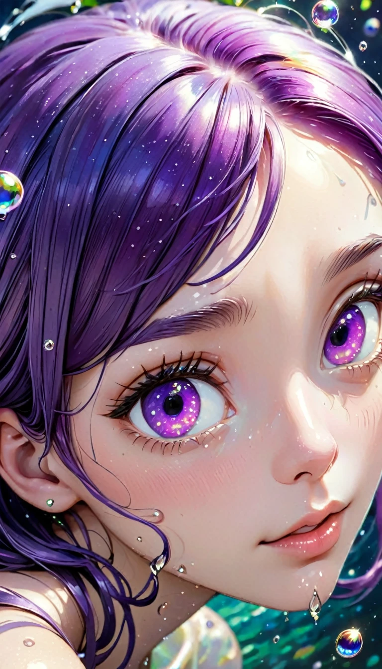 Girl swimming underwater,Ultra-detailed rendering style,Shine,,green,Brush,Surreal oil painting,Shine目,Head close-up,Exaggerated perspective,Tyndall effect,Water Drop,Mother of pearl rainbow color,holographic white,Black background,Purple Eyes,Stars in your eyesがある、Purple Hair,Stars in your eyes、Stars in my eyes、Purple Hair,Stars in your eyes、Stars in my eyes、Purple Hair,Stars in your eyes、Stars in my eyes、Purple Hair,Stars in your eyes、Stars in my eyes、Purple Hair,Stars in your eyes、There&#39;s a star in my eye、Purple Hair,Stars in your eyes、Stars in my eyes、Purple Hair,Stars in your eyes、Stars in my eyes、Purple Hair,Stars in your eyes、Stars in my eyes、Purple Hair,Stars in your eyes、Stars in the eyes, stars in the eyes, stars in the eyes