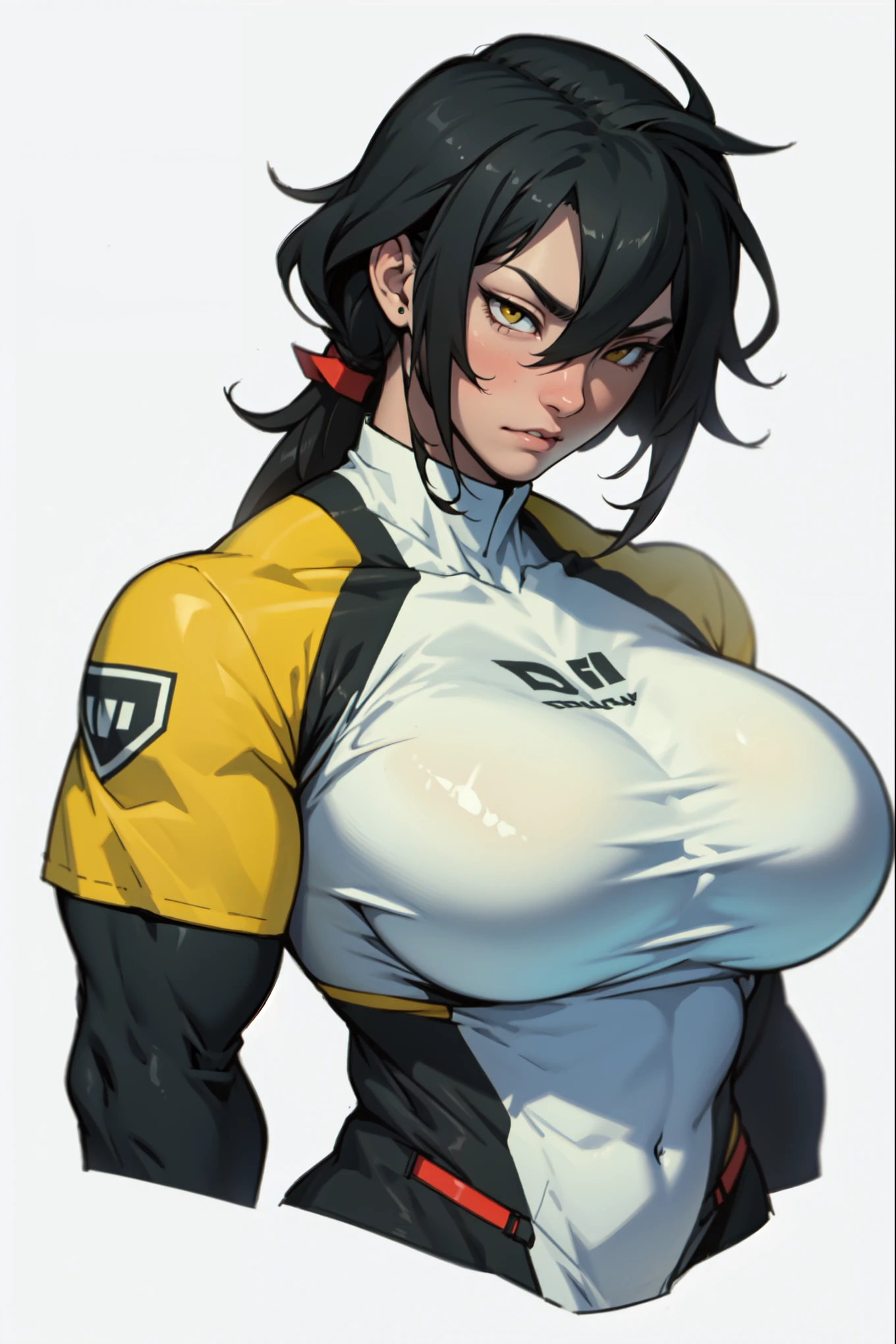 perfect female anatomy muscular girl huge breasts empty eyes embarrassed black hair yellow eyes pale skin perfect female anatomy