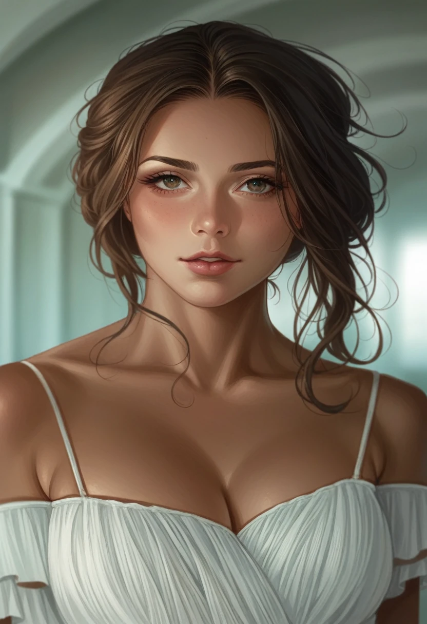 Close-up of a woman in a white dress posing for a camera, Photo of a beautiful woman, 8K Soft Portrait, Beautiful model girl, Portrait of Sophie Mudd, Beautiful model girl, Extremely beautiful face, Beautiful and delicate body and face, Pretty Face, Beautiful delicate face, Portrait of a beautiful model, Pretty Face portrait, Beautiful delicate face, Beautiful young model