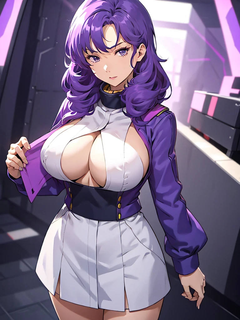 Solo, whole body, large breast, standing, not looking at the viewer, purple hair