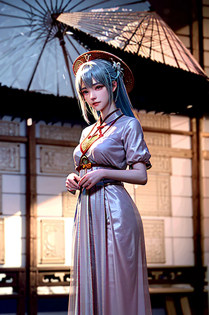 painting of a woman dressed in traditional Chinese dress with a bamboo umbrella, in the style of romantic manga, ethereal transparency, dark white and light gray, i can't believe how beautiful this is, romantic illustrations, dark white and light green, feminine sensibilities --ar 71:128 --stylize 750 --v 6

