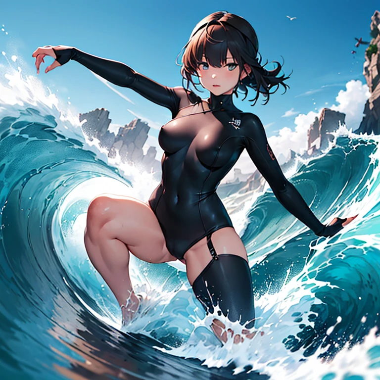 hatsuzuki_kantaicollection,1girl,solo,
(masterpiece:1.4),(best quality:1.4), (amazing), (great illustration:1.4), (ultra-detailed:1.4), (art CG, 8K),
Big Waves,surfing,