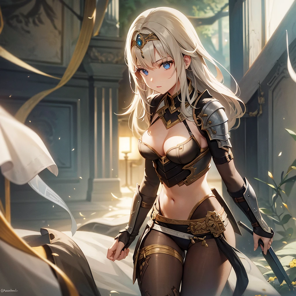 Beautiful female warrior removing her armor