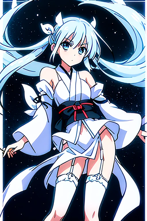 (((Yuki-onna Costume)))、Demon Sword、garter belt、White ribbon
