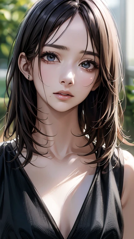 (highest quality、8k、32k、masterpiece)、(Realistic)、(Realistic:1.2)、(High resolution)、Very detailed、Very beautiful face and eyes、1 girl、Round and small face、(Droopy eyes:1.3), Tight waist、Delicate body、(close、highest quality、Attention to detail、Rich skin detail)、(highest quality、8k、Oil paint:1.2)、Very detailed、(Realistic、Realistic:1.37)、Bright colors
