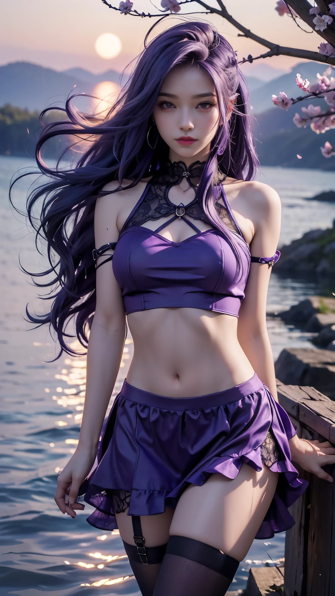 Hosino Ai, gloves, tongue sticking out, tongue, long hair, star (symbol), watch viewer, (purple hair: 1.2), purple eyes, upper body, hair ornament, ruffles, pink shirt, smile, sleeveless, shirt, idol, symbol shaped pupil, hands raised, bangs, one side up, star-shaped pupils, arms raised, dresspull, roaring twenties, isometric, , upper body, rembrandt, Illustration, detail, depth of field, looking at the viewer, peace sign, hand raised, tongue out, highest quality, high resolution.