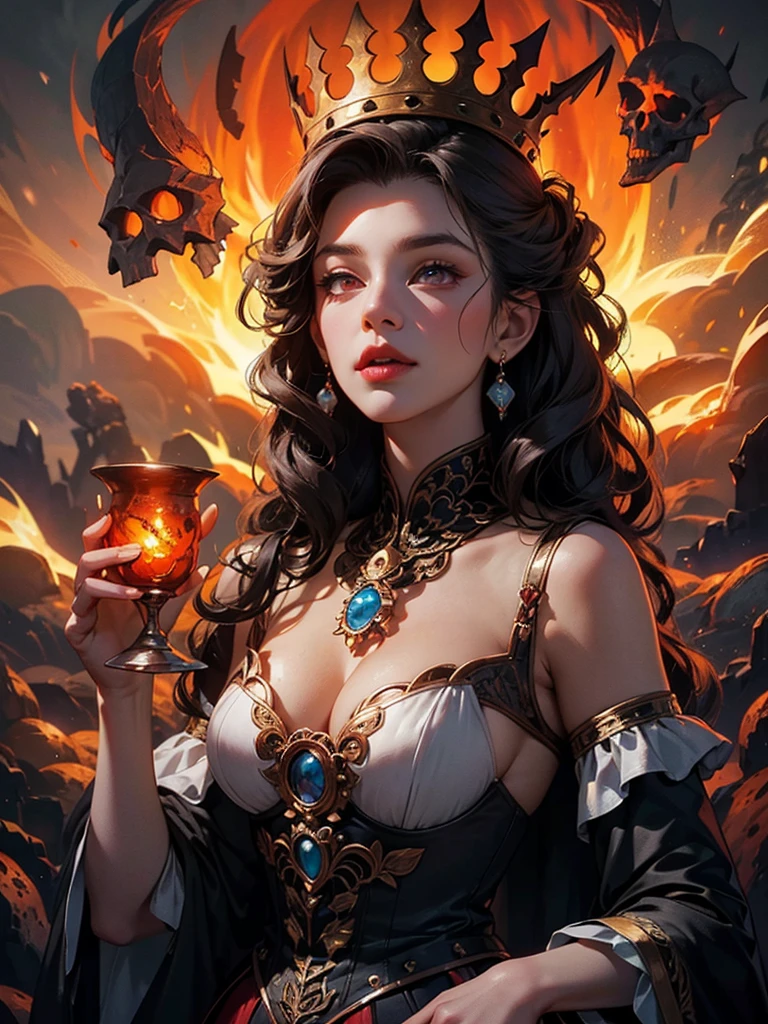 Woman body set large breasts(best quality, highres, ice skull:1.1), A girl with a body made of lava, featuring a Dracula Orchid pattern. (best quality, ultra-detailed), (realistic), vibrant colors, intense lighting, lava-like texture, hauntingly beautiful composition, surreal atmosphere, contrasting dark shadows, mesmerizing glow, detailed facial features, flowing lava tendrils, fiery eyes, ethereal presence, intricate floral patterns, mysterious aura."
