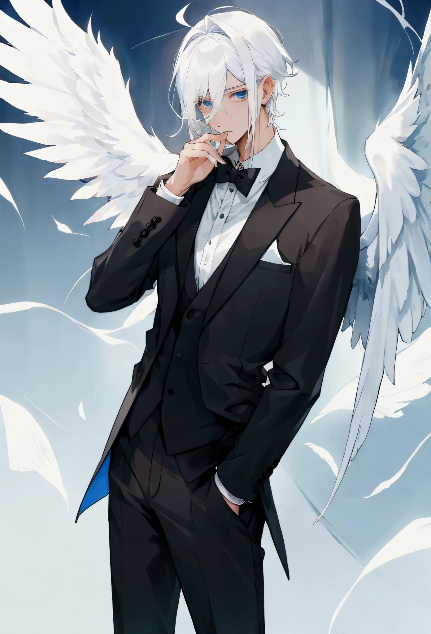male, Young Adult , White hair, Angel Wings
