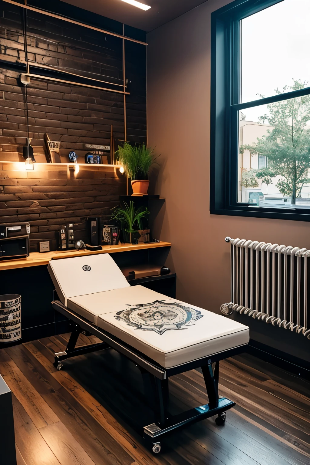 tattoo studio, with stretcher, random decoration