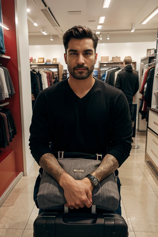 man in luggage store