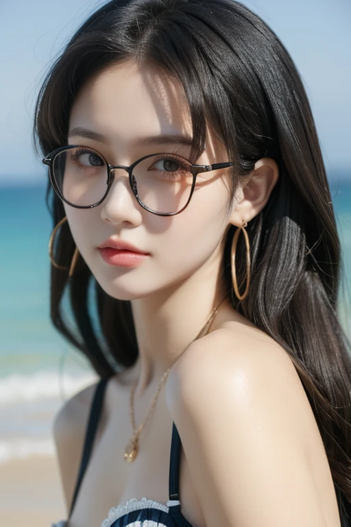 Highest quality、masterpiece、High sensitivity、High resolution、Detailed Description、Slender women、Glasses、Summer clothes、Portrait、