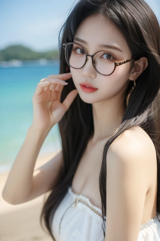 Highest quality、masterpiece、High sensitivity、High resolution、Detailed Description、Slender women、Glasses、Summer clothes、Portrait、