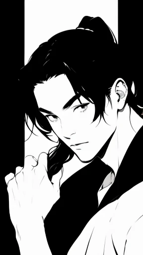 Chinese style boy、Monochrome、Black and White、