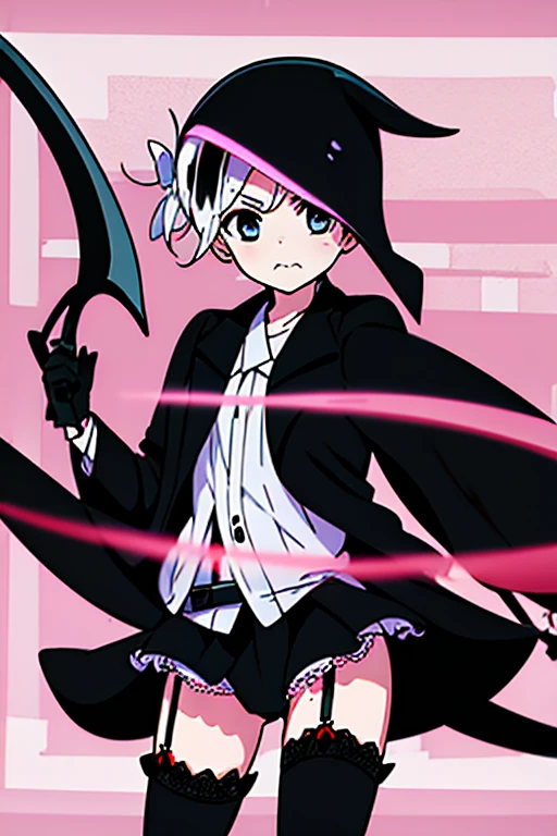 (((Grim Reaper Costume)))、Demon Sword、garter belt、White ribbon