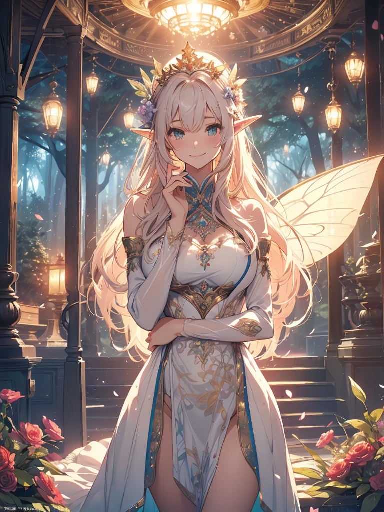 最high quality、1 woman elf on screen 、sexly, Beautifully decorated  dress、Beautiful foam、、CourtyardShining fairy wings、Flower fractal art　　Beautiful Nature　　Separate swimsuit　、Bigger on the screen((cowboy shot 　))　　　　、see-throughbodystocking,underwear,Beautiful radiance,High-definition depiction, Realistic, 8K, Unity, beautiful Shot, light smile, Beautifully and vividly drawn, , Beautiful, beautiful, clear skin、sexly,beautiful underwear,Countless rays of light pouring down, Swirling Light, Raise one arm above your head, Intense light is emitted from the magic circle in front of the girl.   forest、Lots of leaves、green leaves、flower、Particles of light、Bedroom at night、Magic Palace、Fairy tale、
Romanticism,Cowboy Shot: The most beautiful form of chaos, Mr..々colour, Intertwined flowers, Particle,magical gentle light,smile,sexly,image quality、masterpiece、Beautiful Face、Super beautiful elf woman((Big breasted 22 year old office lady、Bust 100,Beautiful long ironed hair 、bionde hair,height: 165cm。、sexly、ANDsbian、、high quality、、Visual art、Written boundary depth、、ANDlf ANDars、、universe、Happy smile、gentle light、ANDlf forest、elegant、ticker beautiful decorative、、magic、forest、beautiful tiara、Beautiful bed、Beautiful Landscape、A kind smile、wonderful、Fluttering petals、Dance happily、、Cultivate fantasy、、Mystery light　Lots of flowers、、art、forest, palace, art,mystery,Ultra-high resolution,atmosphere A colorful and dreamy anime-style illustration of a young girl with beautiful hair,Beautiful Forest. surrounded by a kaleidoscope of colors and glowing lights. The background is filled with whimsical details and a magical atmosphere. --ar 3:4 --style raw --stylize 600 --niji 6、Throne Beautiful  エロnsfw