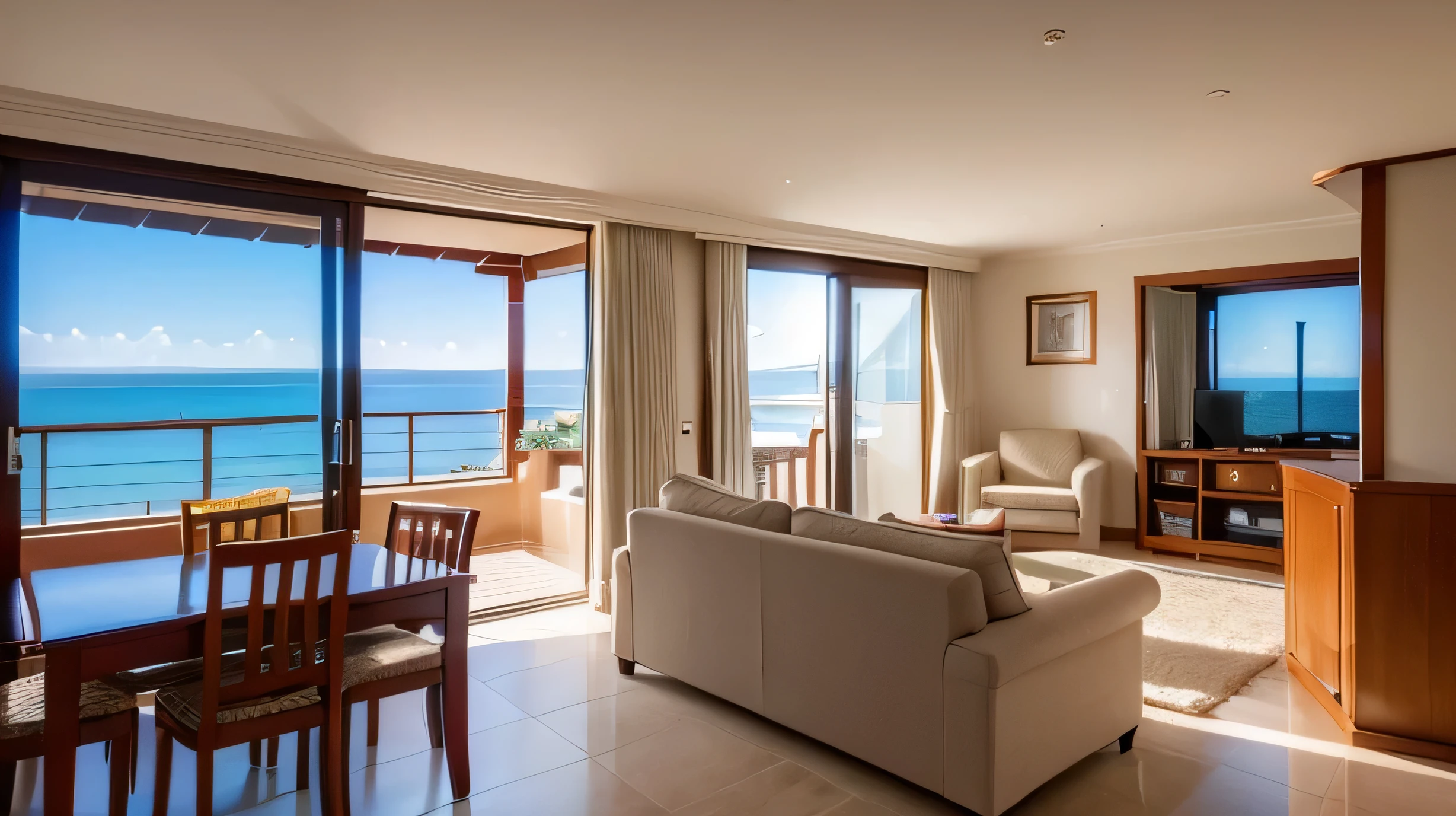 Image of a pension suite room featuring a spacious space with a view of the sea and a luxurious interior