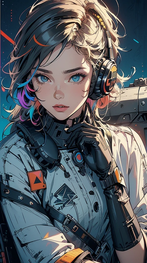 (((masterpiece, highest quality))),(((solo:1.2))),(((1girl:1.2))),32k wallpaper, very detailed, poster, vintage science fiction,(((((geometric cinematic movie poster))))), ((bauhaus)),(shape),(((abstract))),(mid century modern),(((((portfolio))))),(((((Close-up))))),(((((bust up))))),((((more various angle)))),((((highlight)))),((((heterochromia)))),(((complete. detailed face))),((((Extremely talented)))),(((((most complecated futristic machine))))),(Colorful color scheme),(((detailed unlimited complete equipment : headphone like a rail gun))),(((((Absolutely simple background))))),(((Texture for people : grunge))),(((Cheek resting on hand))),((Rest on your chin)))