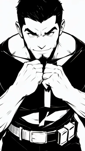 American comic book style man、Black and White、