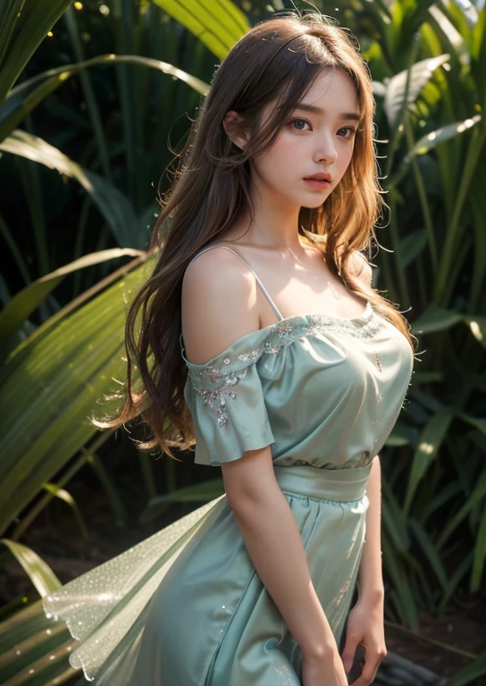 (best quality,4k,8k,highres,masterpiece:1.2),ultra-detailed,(realistic,photorealistic,photo-realistic:1.37),portrait,soft lighting,beautiful detailed eyes, beautiful detailed lips,long eyelashes,dark wavy hair,serene expression,olive skin, ((Standing)),((seafoam glitter silky satin t-shirt with above knee length Peach skirt)), ((Detailed Dress)), ornate embroidery,subtle hand gesture,graceful posture, dappled sunlight filtering through the Sugarcanes,((sugarcane Forming Fields)), ((((sugarcane Farming)))),((((fresh and eatable Sugarcanes)))), rustling sound of sugarcane stalks swaying in the breeze, Sugarcane soft warm tones,ethereal atmosphere,((sweet aroma of ripening sugarcane)),delicate dewdrops glistening on the tips of the leaves,subtle movements of the girl's dress in the wind,peaceful ambience,harmony between the girl and nature, ((clear Sugarcane plants)), Perfect Sugarcanes, ((Big Sugarcane plants)), Stylish Poses, Stylish angles, (((Full Body shot))), (((Closeup shot)))