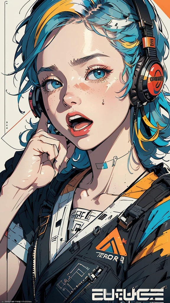 (((masterpiece, highest quality))),(((solo:1.2))),(((1girl:1.2))),32k wallpaper, very detailed, poster, vintage science fiction,(((((geometric cinematic movie poster))))), ((bauhaus)),(shape),(((abstract))),(mid century modern),(((((portfolio))))),(((((Close-up))))),(((((bust up))))),((((more various angle)))),((((highlight)))),((((heterochromia)))),(((complete. detailed face))),((((Extremely talented)))),(((((most complecated futristic machine))))),(Colorful color scheme),(((detailed unlimited complete equipment : headphone like a rail gun))),(((((Absolutely simple background))))),(((Texture for people : grunge))),(((Cheek resting on hand))),((Rest on your chin))),(((((open mouth amazing wide))))),(((((SCREAM)))))