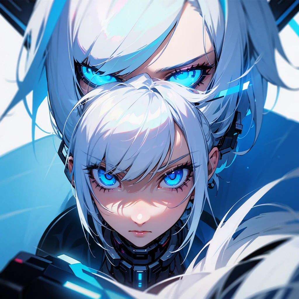 White hair blue eyes, cyber punk style