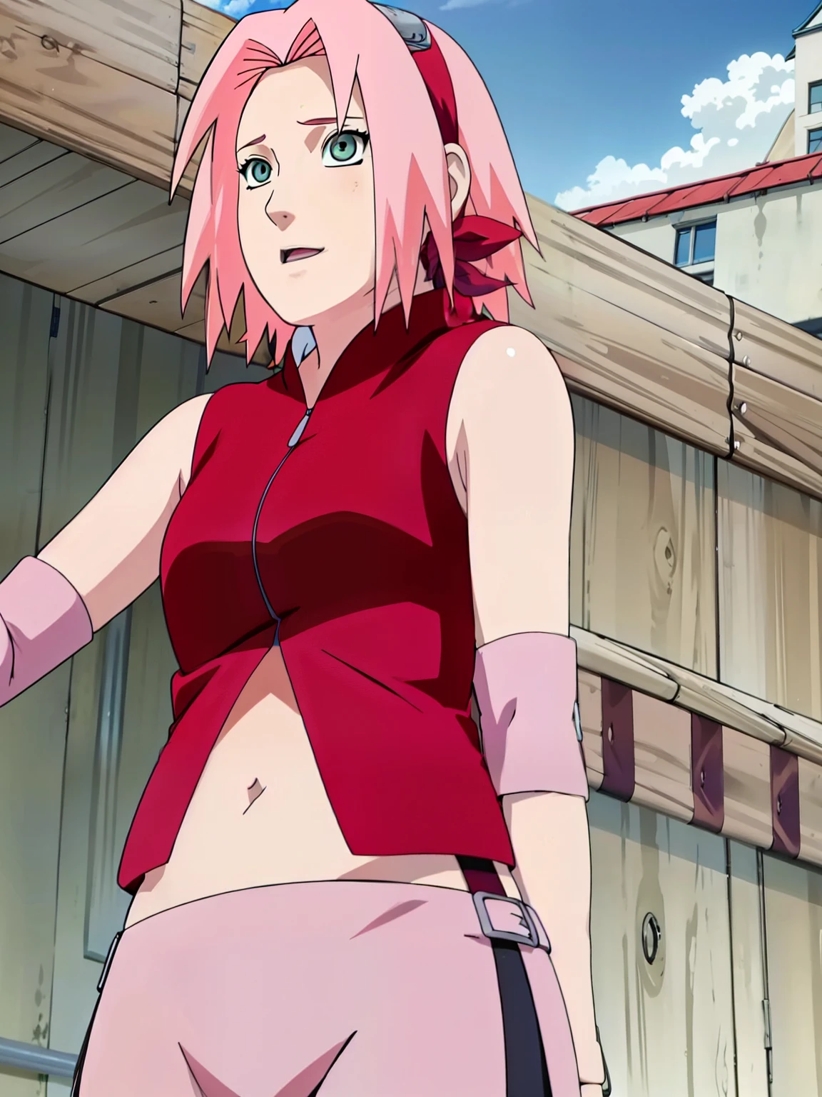 Sakura Haruno showing her belly with open zipper and open top showing her sexy breasts