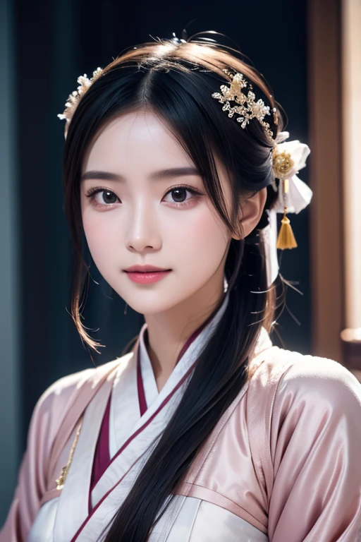 Great quality, masterpiece, High Resolutiupon, One girl, blush, (Captivating smile: 0.8), Star Student, chinese hanfu, hair accessory, necklace, jewelry, beauty, upon_body, Tyndall effect, Realistic, Shadow Room, Light Edge, Two-tupone Lighting, (Skin with attention to detail: 1.2), 8k ウルトラHD, SLR, Soft Light, high quality, Volumetric Lighting, snapshot, High Resolutiupon, 4K, 8k, Background Blur, Real Persupon